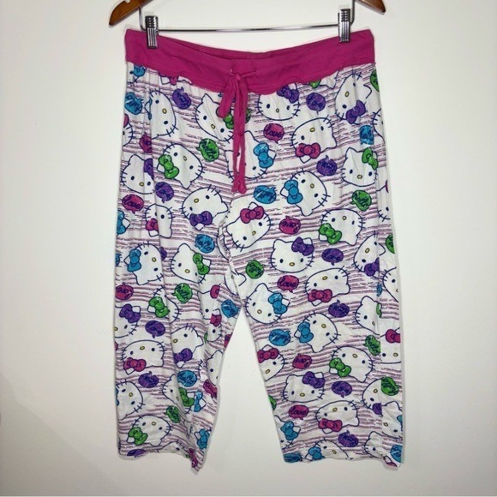 Hello Kitty Pajama Pants Crop Capri Lounge Sleepwear Pink White Kawaii Large‎